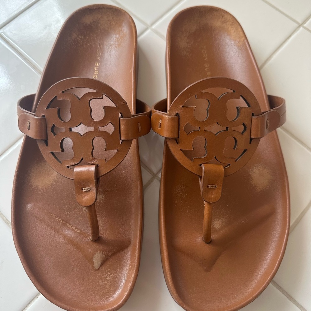 Tory Burch Miller Cloud Brown Leather Sandals